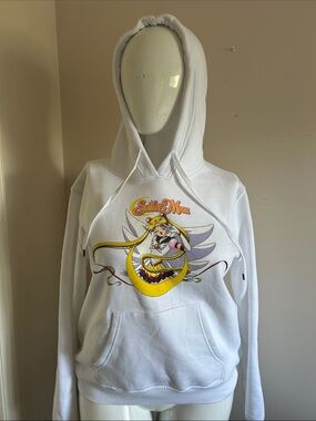 White Sailor Moon Graphic Hoodie - Womens Sweatshirt, size L